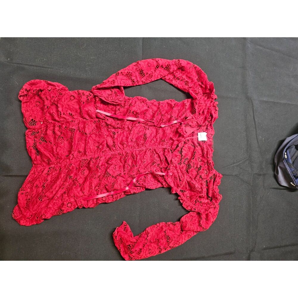 Red Floral Lace Off-the-Shoulder Long Sleeve Top / Mini Dress